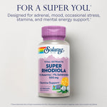 Side view of Solaray Super Rhodiola supplement showing standardized ingredients