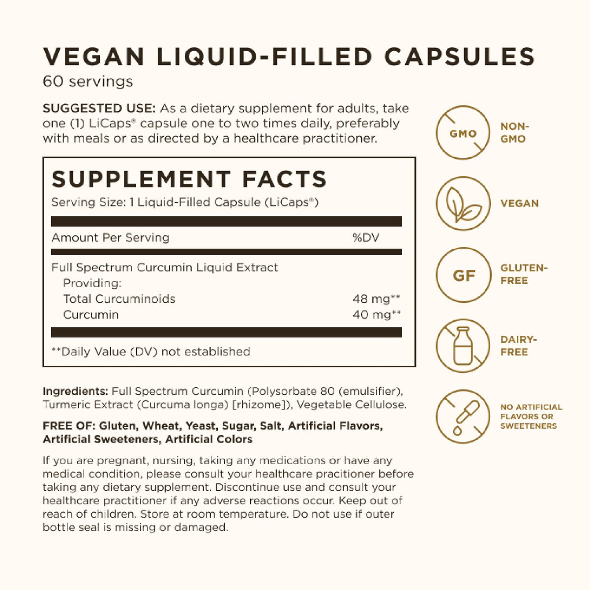 Close up of Solgar Full Spectrum Curcumin label detailing water soluble extract