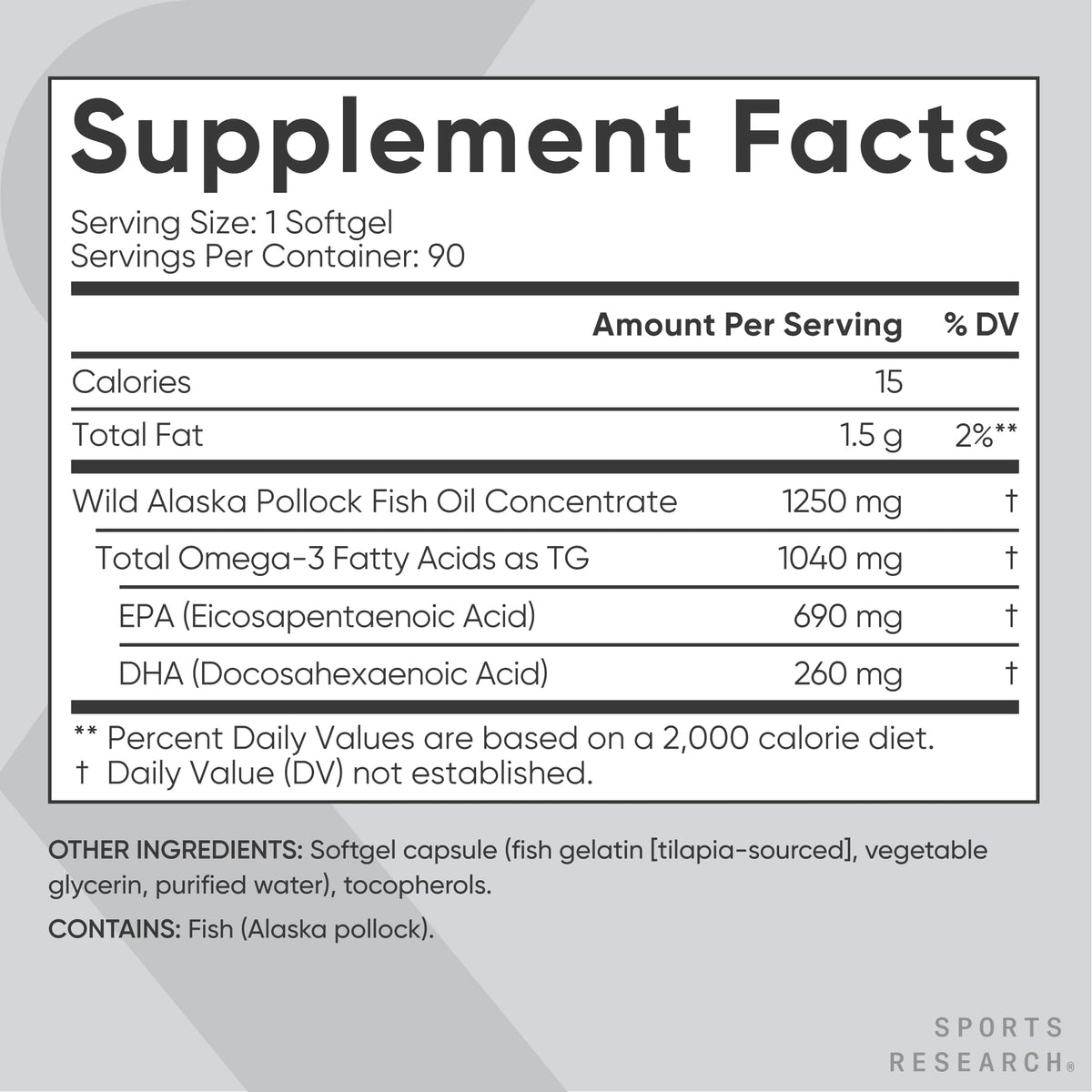 Sports Research authentic imported USA dietary supplement bottle showcasing the clean non-GMO and gluten-free formulation details