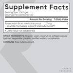 Side view of Sports Research Astaxanthin 60 softgels bottle displaying non GMO and gluten free logos.