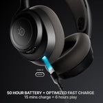 Close up view of the onboard audio controls and dial wheels located on the headphone earcups.