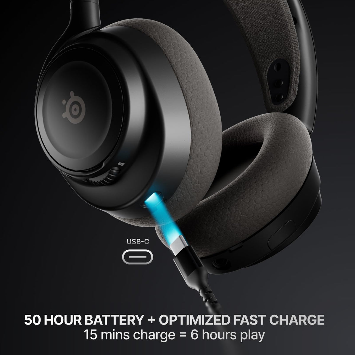 Close up view of the onboard audio controls and dial wheels located on the headphone earcups.
