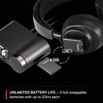 SteelSeries Arctis Nova Pro headset showing the magnetic battery compartment.