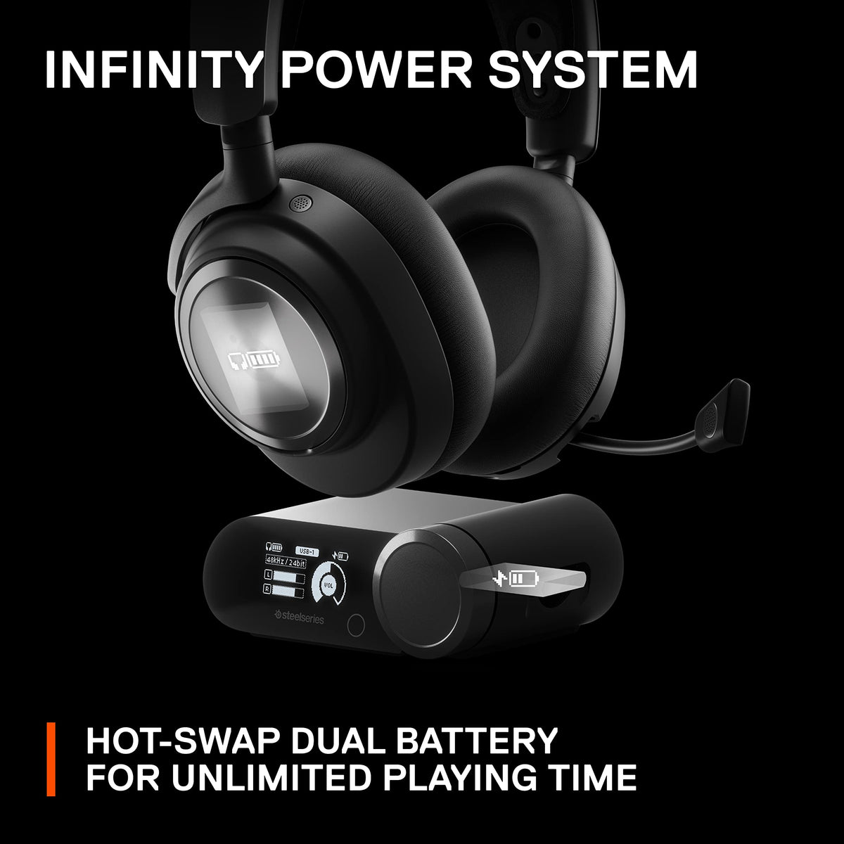 Rear view of the Arctis Nova Pro wireless multi-system gaming headset.