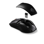 SteelSeries Rival 3 gaming mouse bottom view highlighting the TrueMove Air optical sensor and connection toggle switch