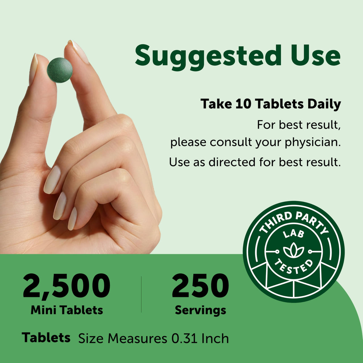 Close up of organic spirulina and chlorella mini tablets
