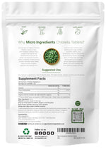 Close up of 500mg chlorella tablets nutrition label