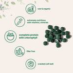 Organic chlorella tablets texture and size comparison