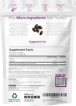Micro Ingredients Milk Thistle extract with grape seed oil packaging showing serving facts.