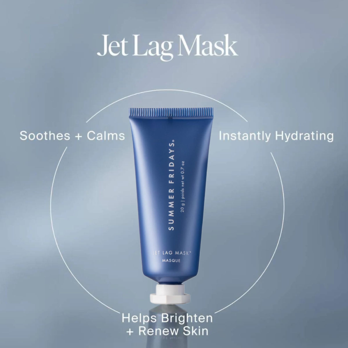 Summer Fridays Jet Lag Mask and mini moisturiser tube close up view