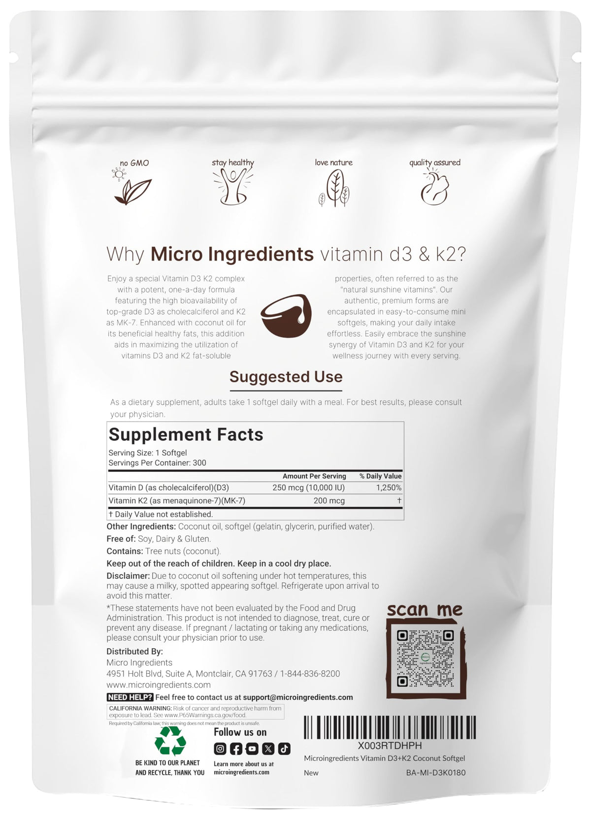 Authentic USA imported Micro Ingredients vitamin pouches showcasing non GMO seals