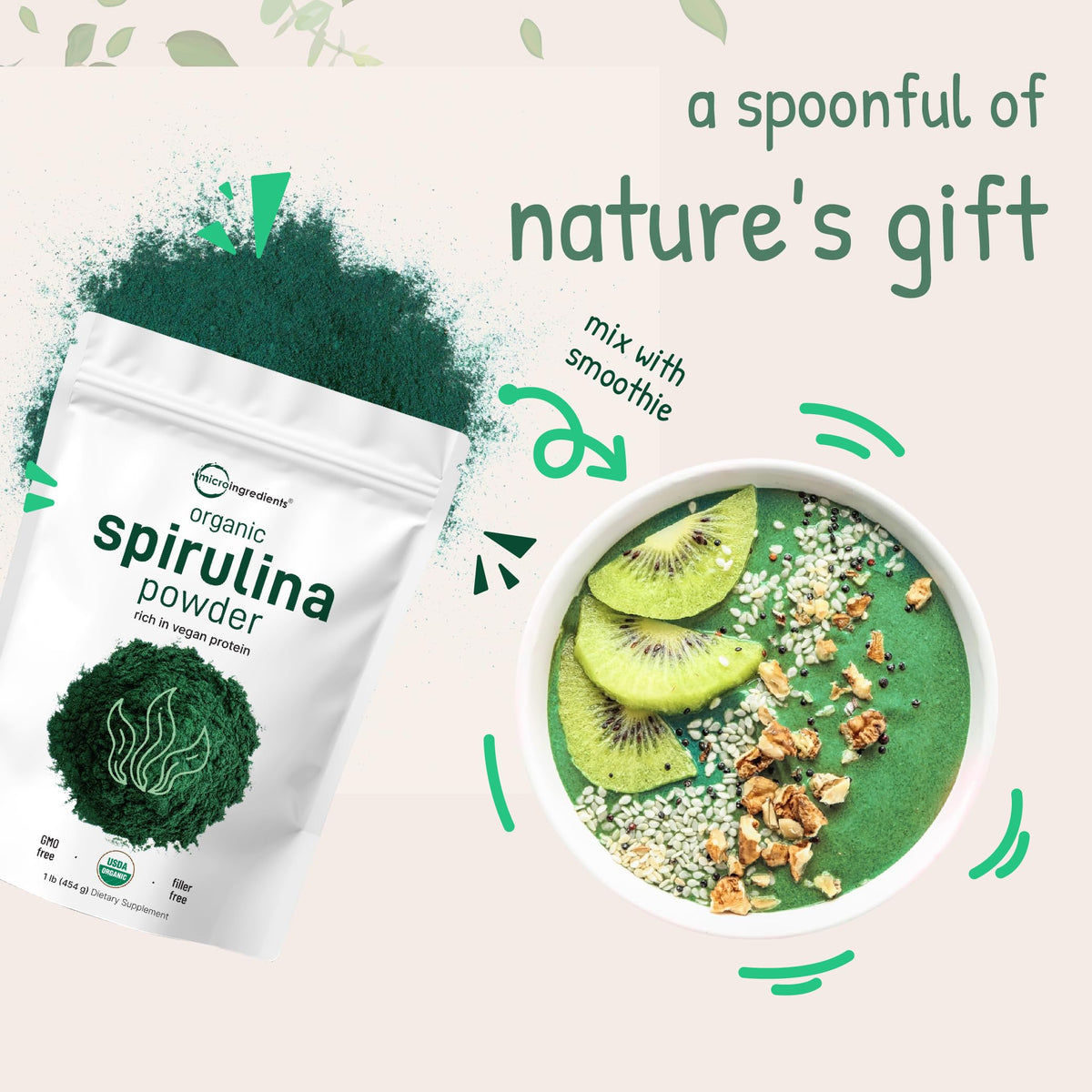 Authentic imported American superfood packaging back view instructions
