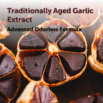 Close up of easy to swallow antioxidant rich aged garlic oil softgels for cardiovascular health.