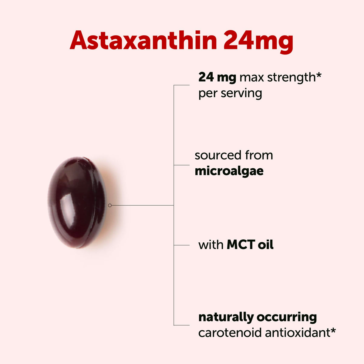 Max strength astaxanthin with MCT oil antioxidant supplement packaging closeup