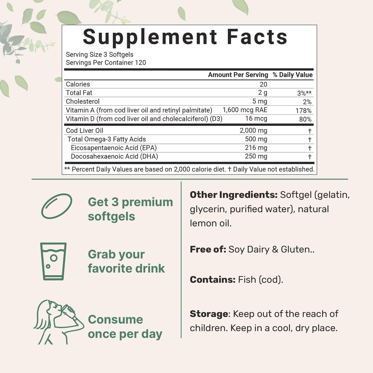 Micro Ingredients Cod Liver Oil softgels display showcasing the lemon flavor attribute