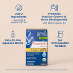 Close up of the organic ingredients label on the Mommy's Bliss infant Vitamin D box