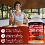 Side profile of New Age Ceylon Cinnamon and ACV capsule bottle