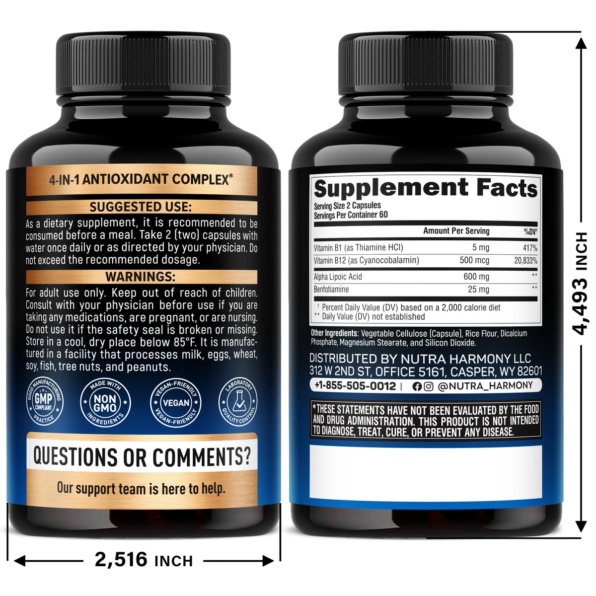 NutraHarmony ALA supplement 180 capsules label details