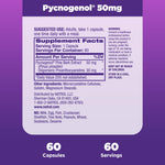 Natrol Pycnogenol 60 count vegetarian capsule container highlighting its gluten free formula.
