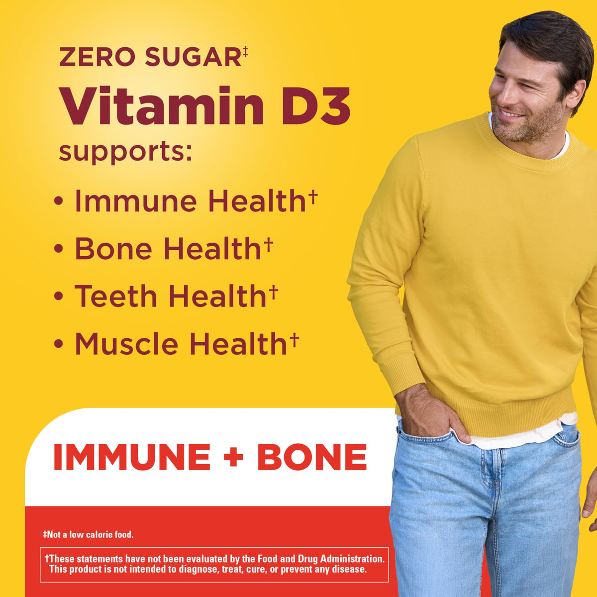 Nature Made Zero Sugar D3 supplement bottle side view