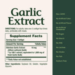 Close up of the non GMO and laboratory tested label on Nature's Bounty garlic softgels