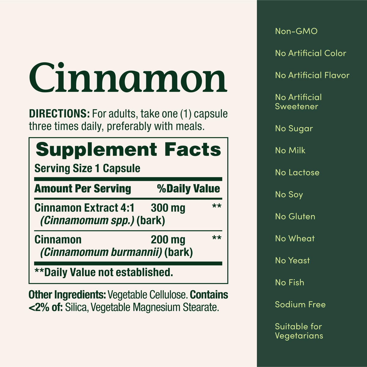 Close up of Nature's Bounty Cinnamon supplement packaging