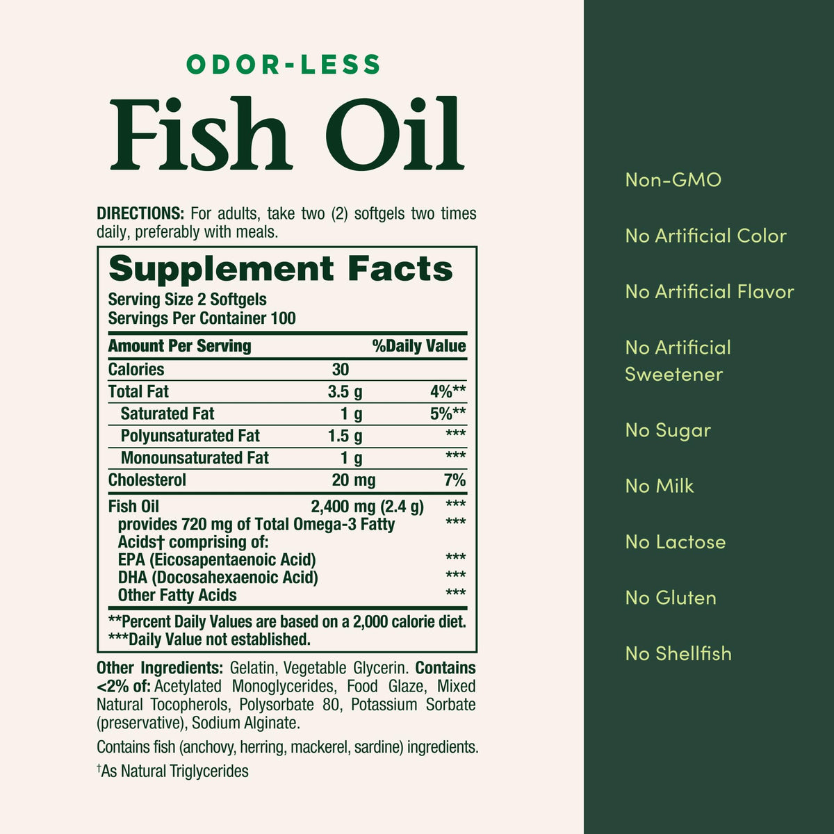 Back label of Nature's Bounty imported fish oil twin pack detailing supplement facts and ingredients