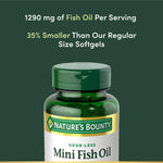 Back label of Nature's Bounty burpless mini fish oil highlighting the supplement facts.