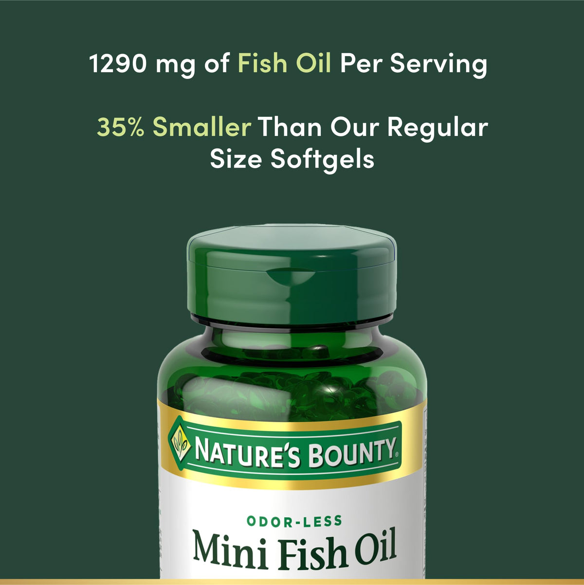 Back label of Nature's Bounty burpless mini fish oil highlighting the supplement facts.
