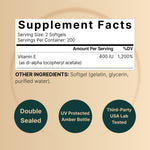 NatureBell Vitamin E liquid softgels supplement label facts displaying serving size details