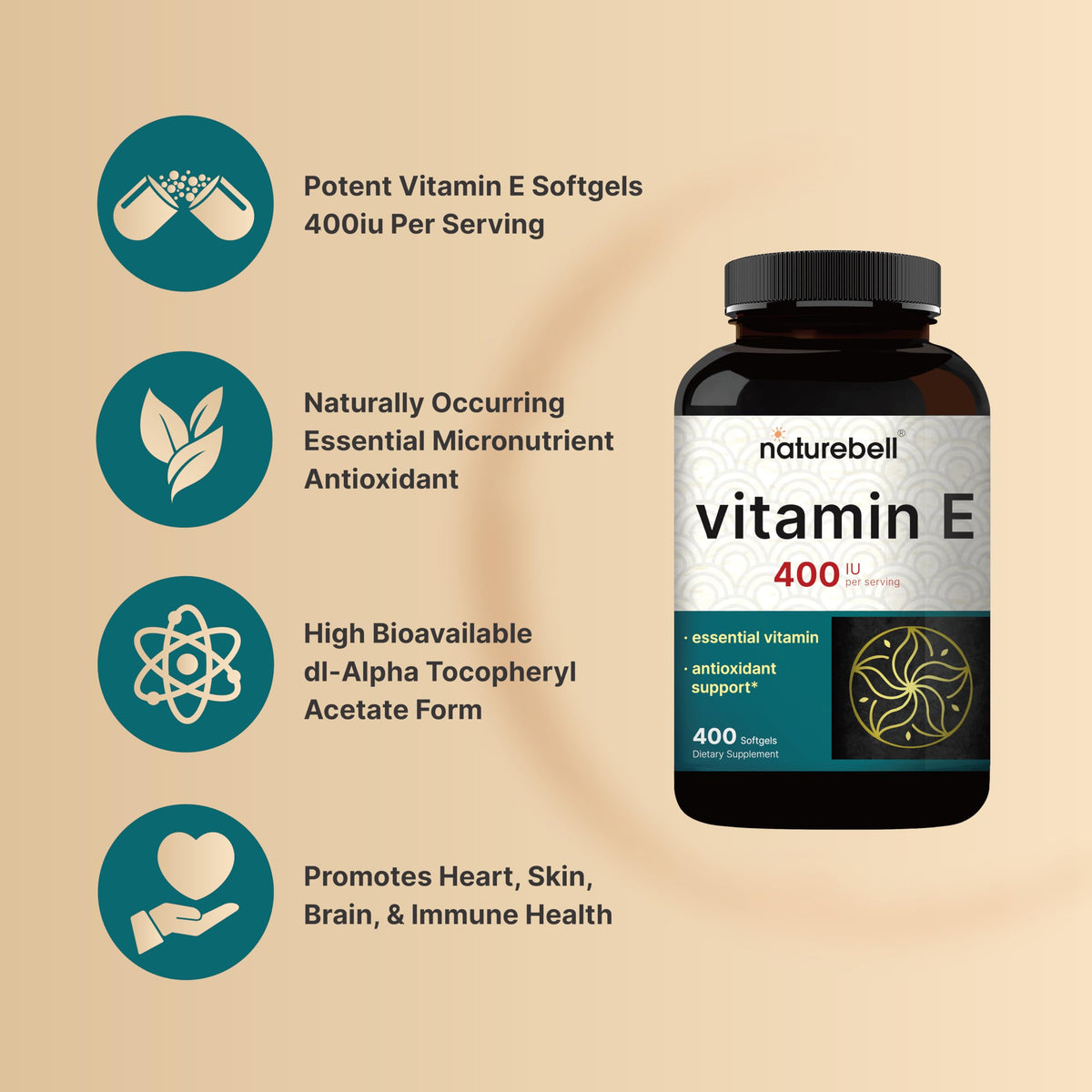 Authentic USA imported NatureBell Vitamin E capsules for skin and hair health