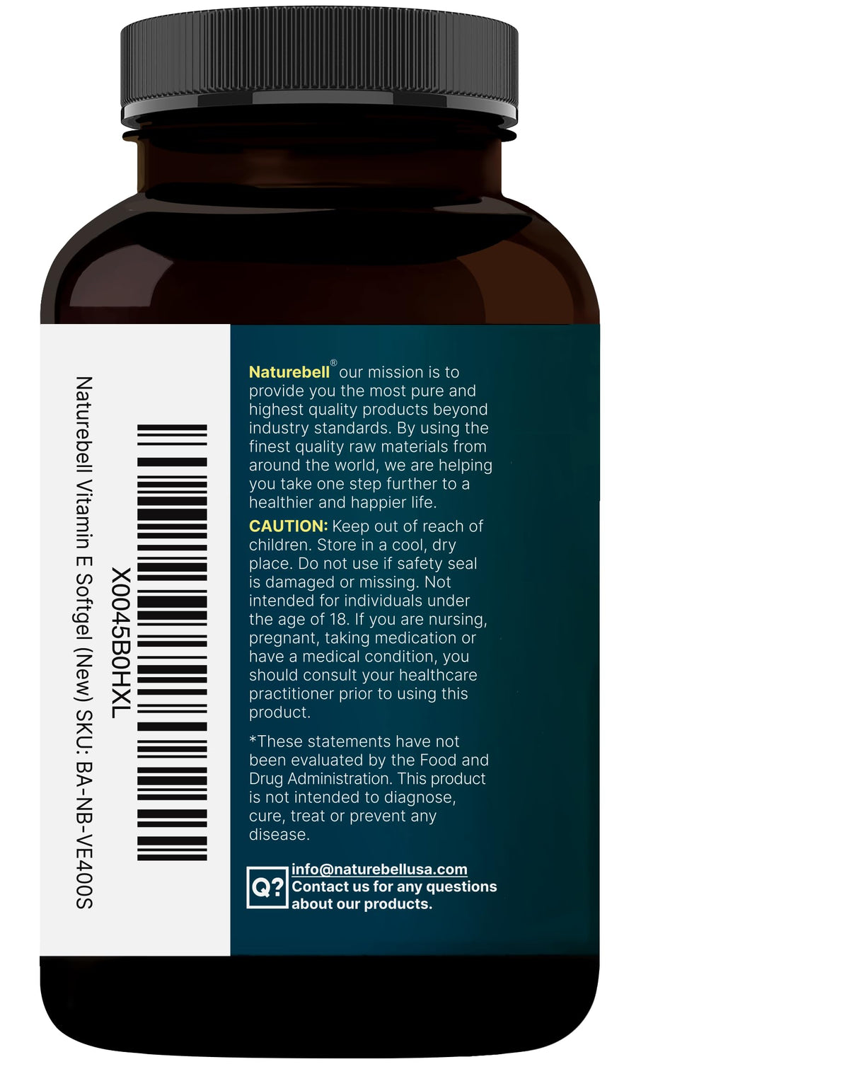 NatureBell dl-Alpha Tocopheryl Acetate capsules demonstrating dual oral and topical use