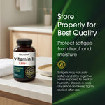 Side view of NatureBell Vitamin E 300 softgels bottle highlighting its gluten free and dairy free labels