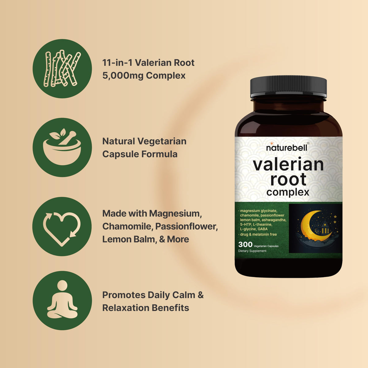 NatureBell 11 in 1 herbal sleep formula veggie capsules macro close up view