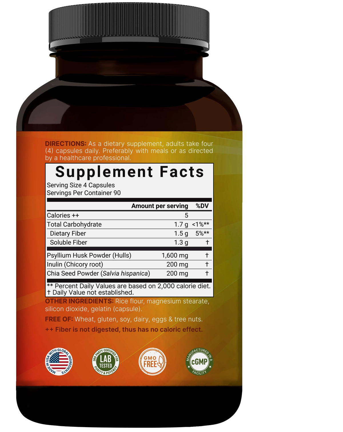 NatureBell Psyllium Husk capsules non-GMO label information