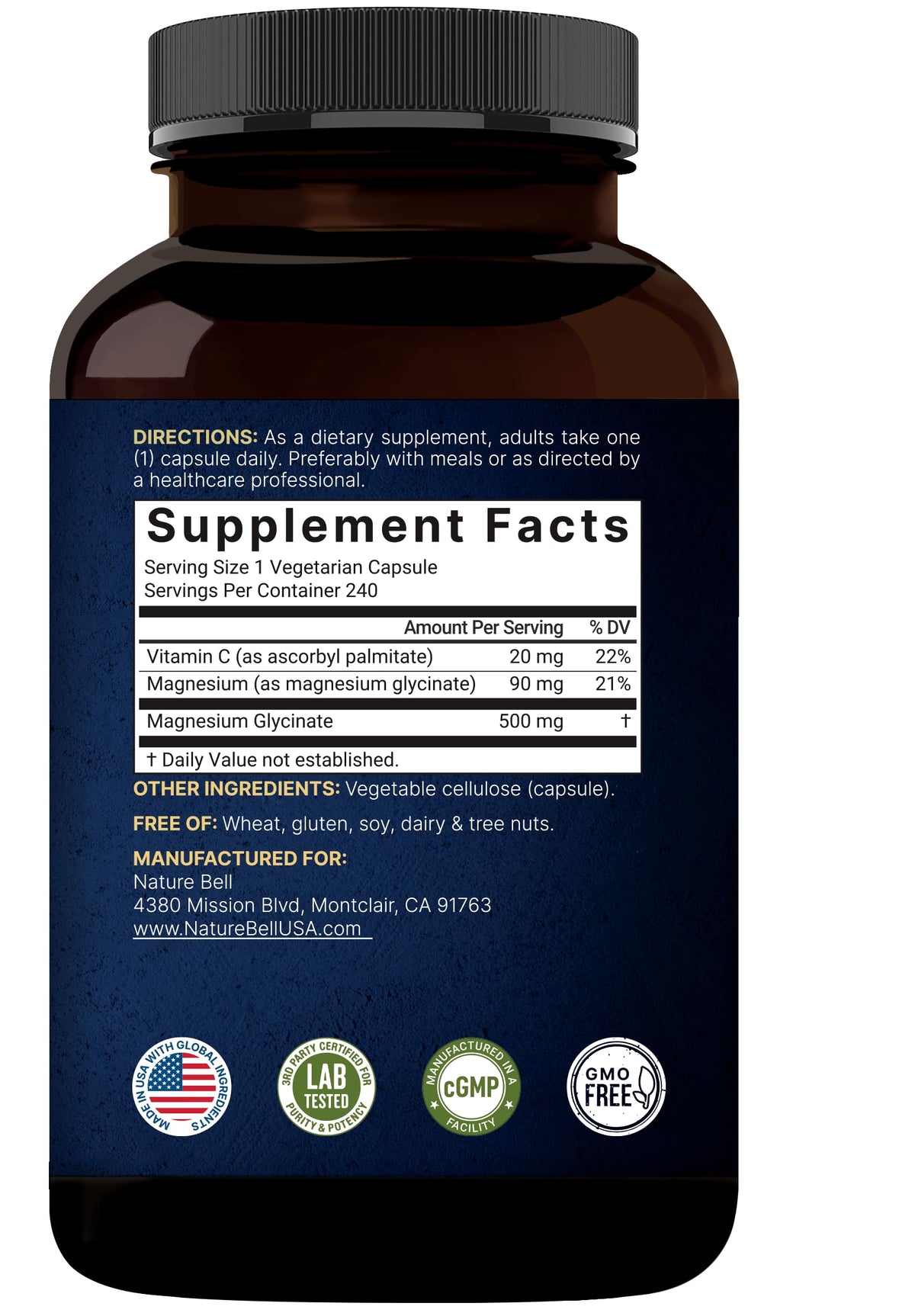 NatureBell vegetarian non-GMO magnesium capsules clear view