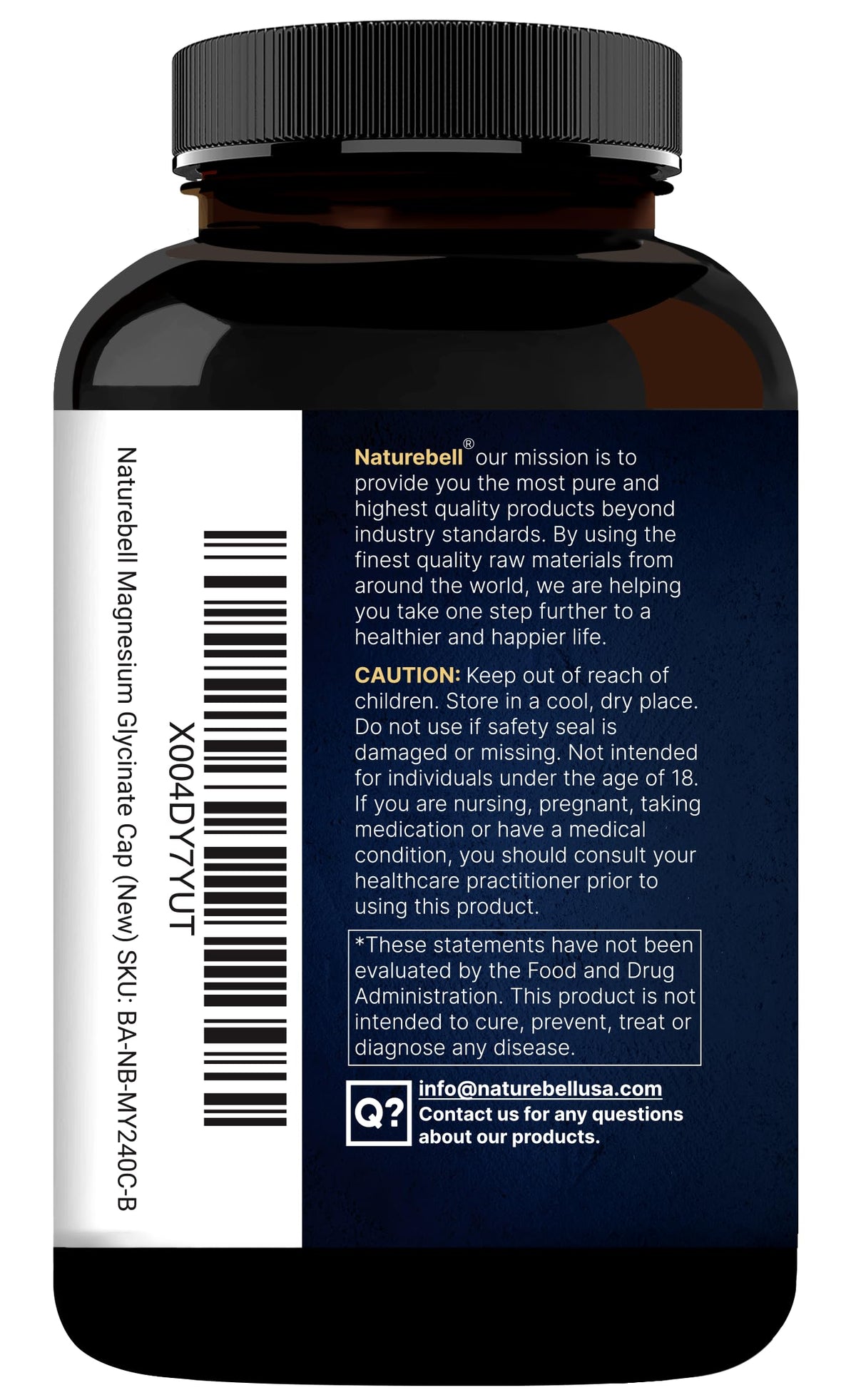 NatureBell pure magnesium glycinate with vitamin C highlights