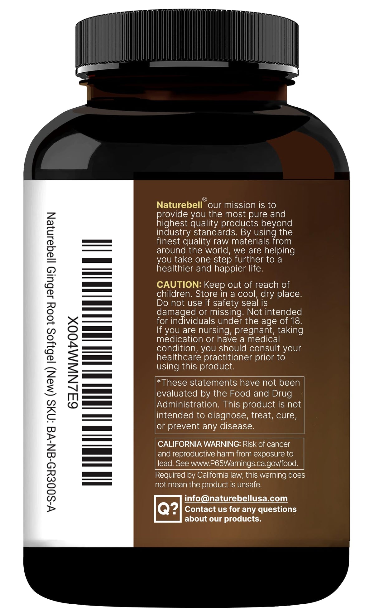 NatureBell dietary supplement softgels spread out next to the main bottle container