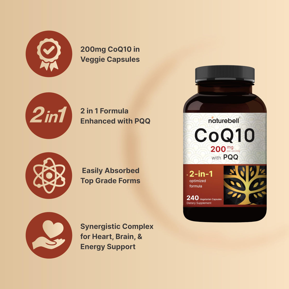 Side view of NatureBell heart health supplement showcasing ingredients and USA import details.