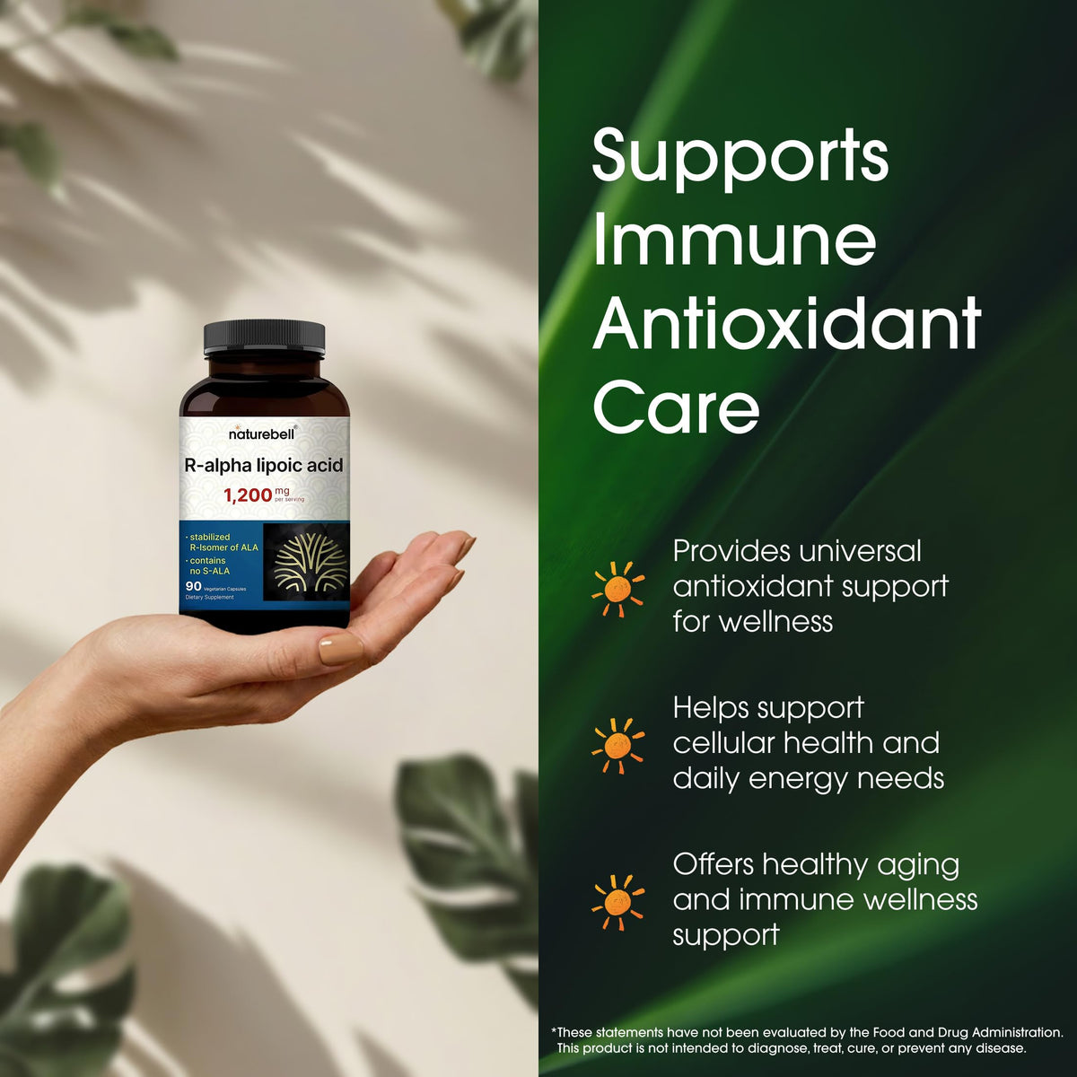 NatureBell non-GMO and gluten-free vegetarian alpha lipoic acid bottle presentation