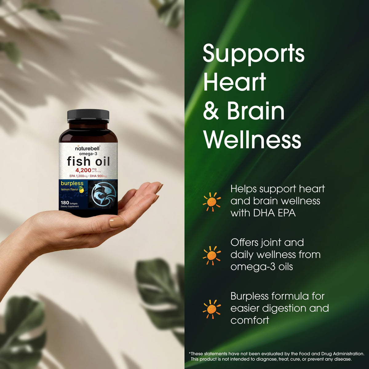 Close up view of the burpless lemon flavored softgels from NatureBell