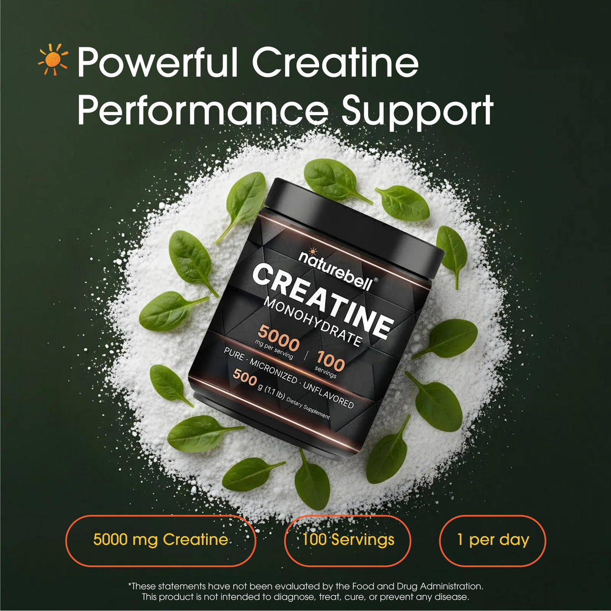 NatureBell Micronized Creatine Monohydrate Powder 500 grams tub