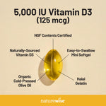 NatureWise vitamin D3 high potency cholecalciferol supplement packaging highlighting the non GMO certificate logo