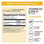 Authentic NatureWise bone and muscle support vitamin D3 softgels resting on a clean white countertop