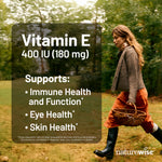 NatureWise Vitamin E dietary supplement bottle side label displaying allergen free and NSF certification details.