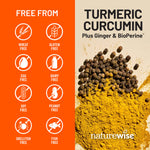 Close up of NatureWise turmeric curcumin supplement facts