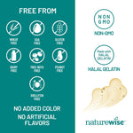 Close up of NatureWise extra strength marine oil supplement packaging outlining heart and brain health benefits.