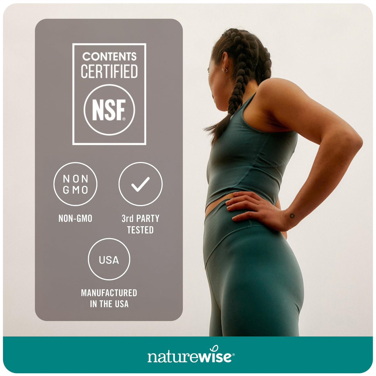 NatureWise premium joint and cognitive support omega supplement bottle showing direct consumer safety warning labels.