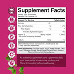 Raspberry flavored gluten free skin and immune support supplement bottle label details