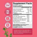 Back label view of Natures Craft menopause ease capsules featuring the full supplement facts panel and usage instructions